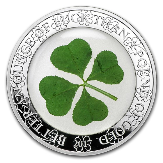 2017 Palau 1 oz Silver $5 Four-Leaf Clover Ounce of Luck Proof 2017 Palau 1 oz Silver $5 Four-Leaf Clover Ounce of Luck Proof